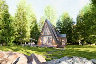 design and render photorealistic tiny house cabana and a frame cabins for airbnb