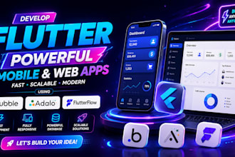 develop flutterflow, flutter mobile app for ios android and webapp, adalo bubble