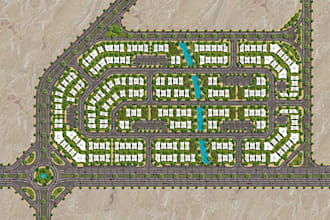 zone site for balance residential,commercial building plan,road map,2d,3d render