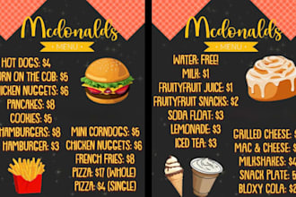 create a professional restaurant or bakery menu