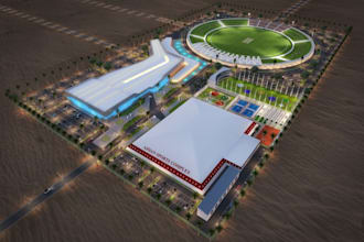 layout stadium, sports complex, and gaming arenas with 3d rendering