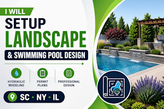 setup landscape swimming pool design hydraulic modeling permit plans sc ny il