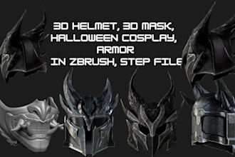 create 3d helmet, 3d mask, halloween cosplay  helmet, armor in zbrush, step file