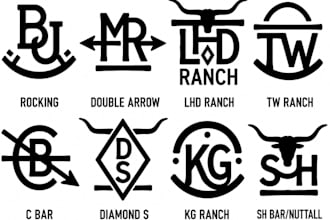 modern a western, cattle brand style logo for your ranch, farm branding design
