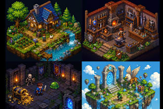 retro pixel game art isometric pixel character props 2d game asset  environment