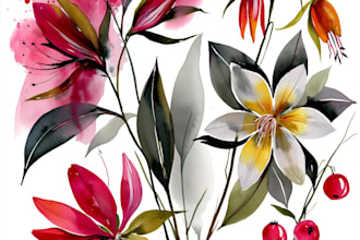 draw botanical illustrations of flowers, plants, line art