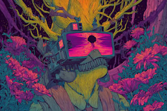 create colorful psychedelic and trippy style illustration