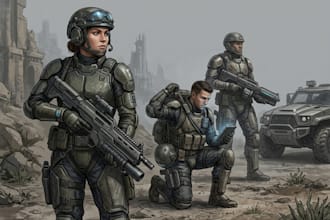 create realistic military, war, or sci fi illustrations