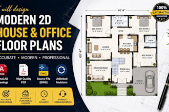 design modern 2d house, office, and floor plans in autocad