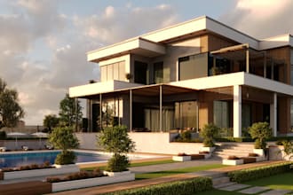 create expert photorealistic 3d exterior render for residential architecture