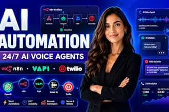 build n8n ai automation, 247 ai voice agent with vapi, retell ai, twilio sms api