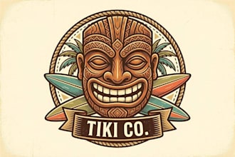 do high quality tiki mask vintage logo for your company