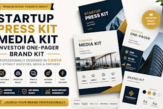 design startup press kit company media kit investor one pager brand kit in canva