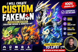 create custom fakemon pokemon inspired creature design and monster art