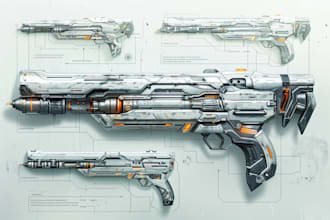 create detailed 2d weapons with an epic style