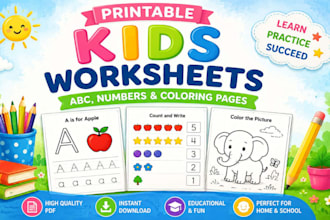 create printable kids worksheet, abc, number, urdu and coloring pages