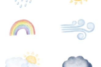 illustrate cute pastel  icons in watercolor style for any use