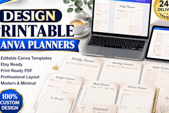 design printable digital planner journal, calendar and trackers in canva