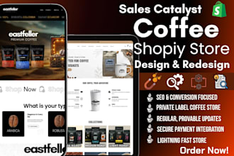 launch private label coffee shopify store, tea brand dropshipping website design