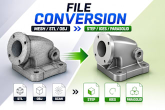 convert stl, obj, scanned mesh to step, iges and parasolid
