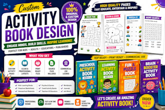 design custom activity book for kids and adults education and amazon kdp