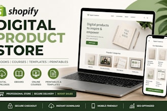 design shopify digital product store ebooks online course printables store setup