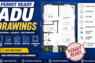design permit ready adu drawings, floor plans and construction plans