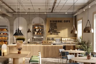 create realistic 3d renders for kitchen, restaurant, café, bar