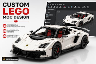 create custom lego moc design with building instructions and realistic 3d render