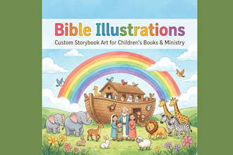 illustrate bible themed children book, christian story book illustration