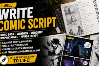write comic script, comic book, webtoon, webcomic, graphic novel, manga script