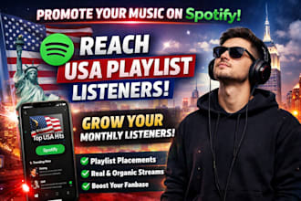 promote your spotify music to USA playlist listeners and grow monthly listeners