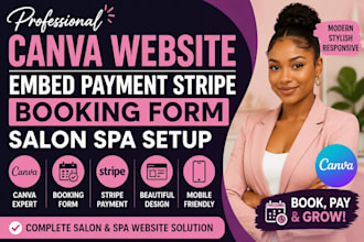 design canva website embed payment stripe booking form salon spa setup