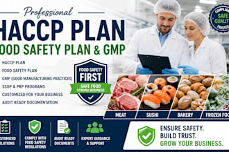 write haccp plan, food safety plan,gmp for meat,sushi,bakery,frozen food company