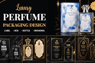 create luxury perfume label and packaging design with 3d mockup