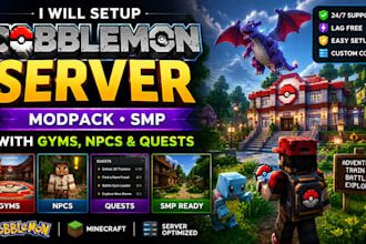 setup cobblemon minecraft server modpack smp with gyms npc quest and plugin
