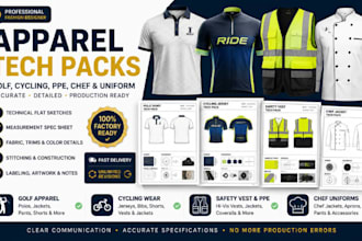 design golf, cycling, ppe, chef and uniform apparel tech packs clothing design