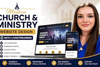 design a modern church website, ministry website with livestreaming