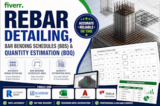 rebar detailing, bar bending schedules, shop drawing and quantity estimation boq