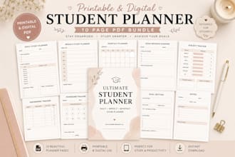 design aesthetic student planners, study trackers, and printable PDF planners