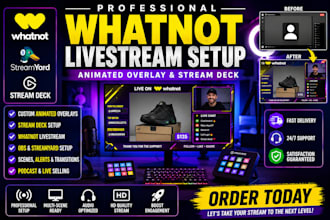 setup whatnot livestream with animated overlay and stream deck