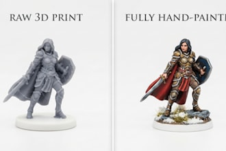 do 3d model, print and hand paint your custom character tabletop mini figurine