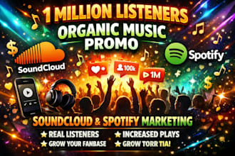 provide organic 1million listeners soundcloud music marketing and spotify promo
