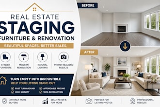 do photorealistic real estate staging, furniture