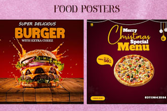 design a professional posters for restaurants and fast food
