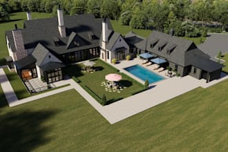 single family residence,modern farmhouse style,private court yard highend render