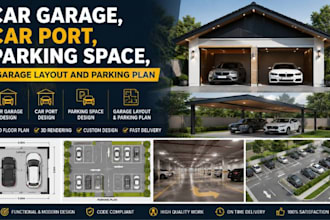 design car garage, car port, parking space, garage layout and parking plan
