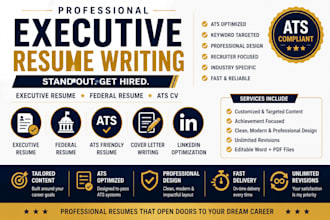 write executive resume, federal resume and ats CV for any profession