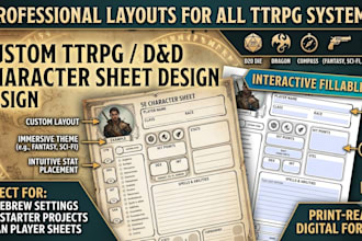 design ttrpg character sheet dnd character sheet tabletop rpg PDF fillable layou