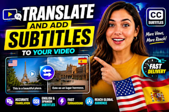 translate and add english or spanish or french subtitle to your video